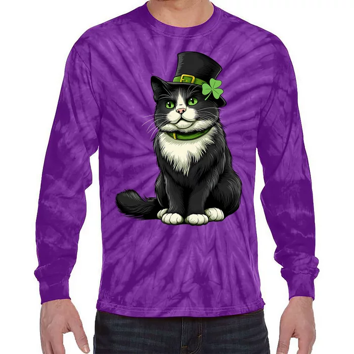 Cat St Patricks Day Shamrock Irish Tie-Dye Long Sleeve Shirt