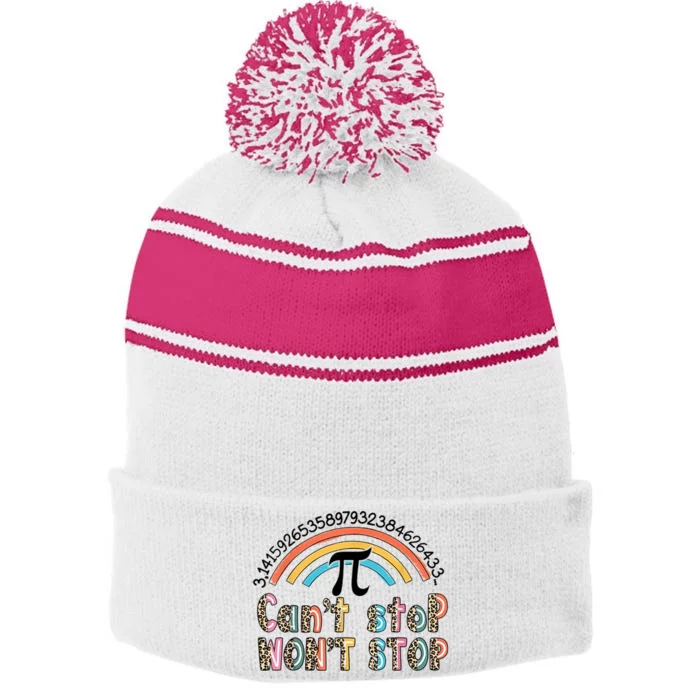 Can't Stop Pi Won't Stop Leopard Pi Day Math Lover Stripe Pom Pom Beanie