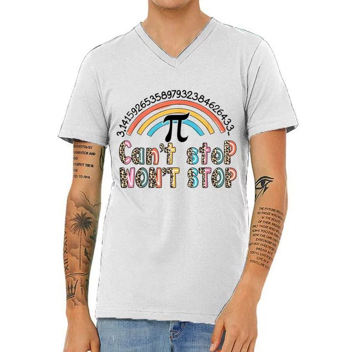 Can't Stop Pi Won't Stop Leopard Pi Day Math Lover V-Neck T-Shirt