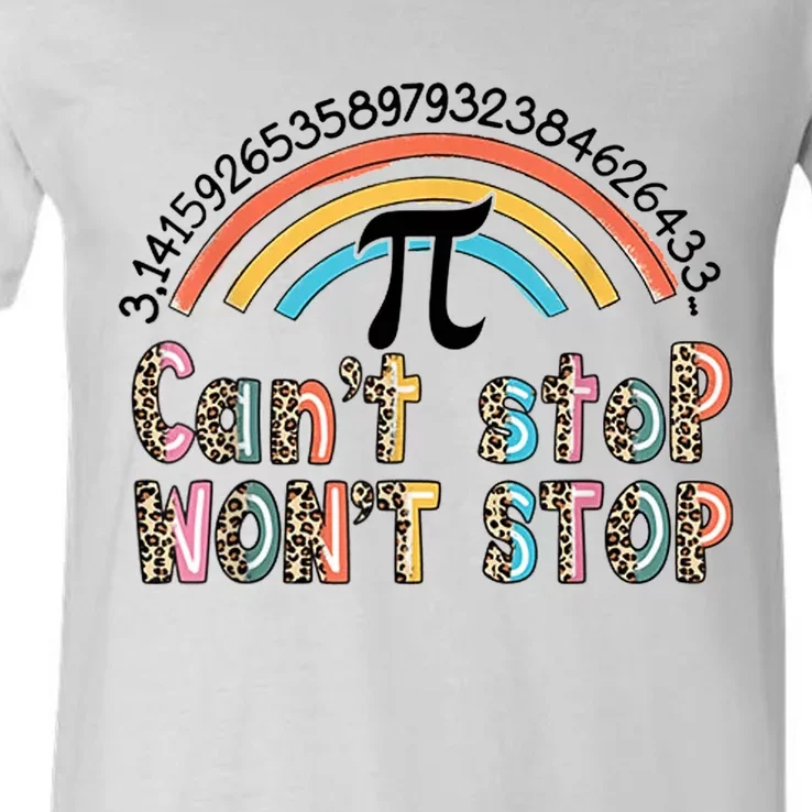 Can't Stop Pi Won't Stop Leopard Pi Day Math Lover V-Neck T-Shirt