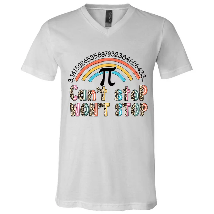 Can't Stop Pi Won't Stop Leopard Pi Day Math Lover V-Neck T-Shirt