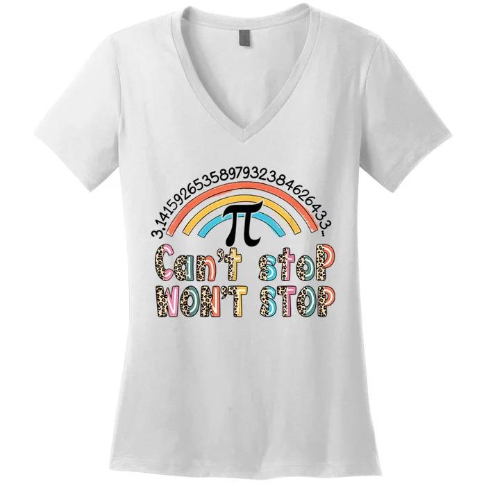 Can't Stop Pi Won't Stop Leopard Pi Day Math Lover Women's V-Neck T-Shirt