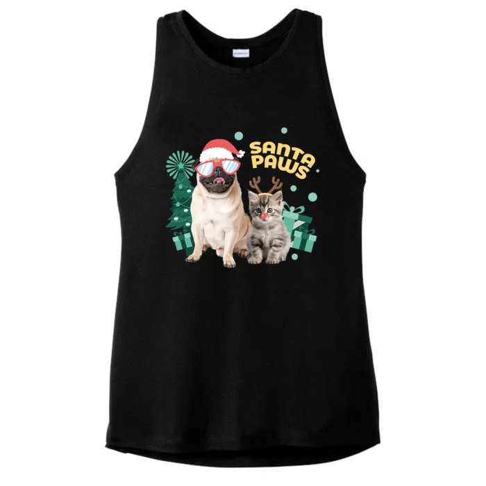 Christmas Santa Paws Gift Ladies Tri-Blend Wicking Tank