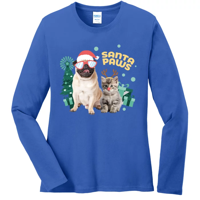 Christmas Santa Paws Gift Ladies Long Sleeve Shirt