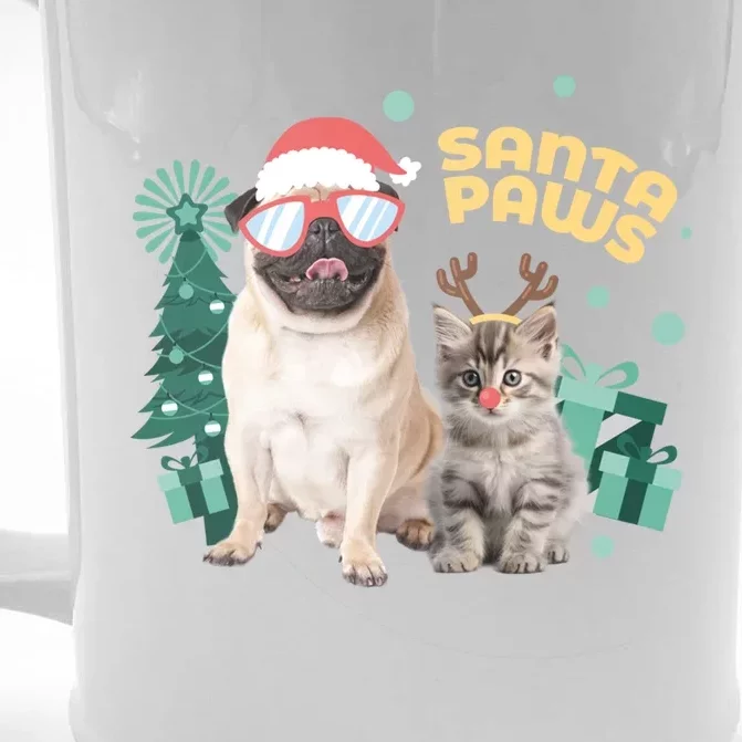 Christmas Santa Paws Gift Front & Back Beer Stein