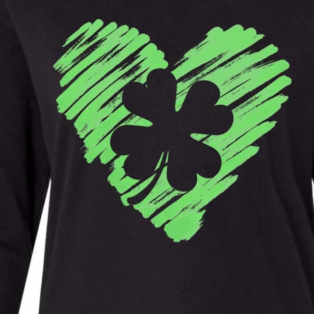 Cute St Patrick's Day Scribble Shamrock Heart Womens Cotton Relaxed Long Sleeve T-Shirt