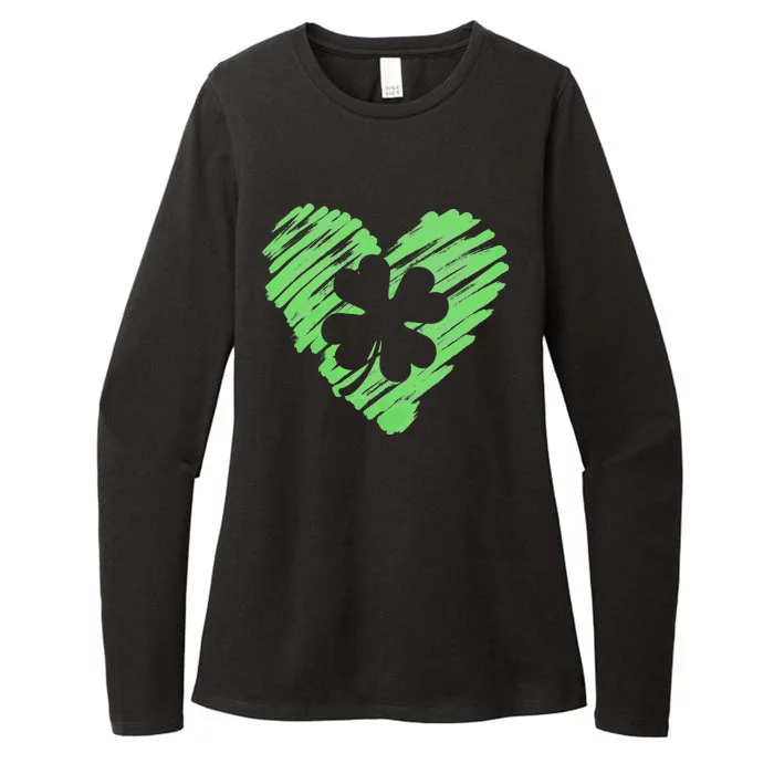 Cute St Patrick's Day Scribble Shamrock Heart Womens CVC Long Sleeve Shirt