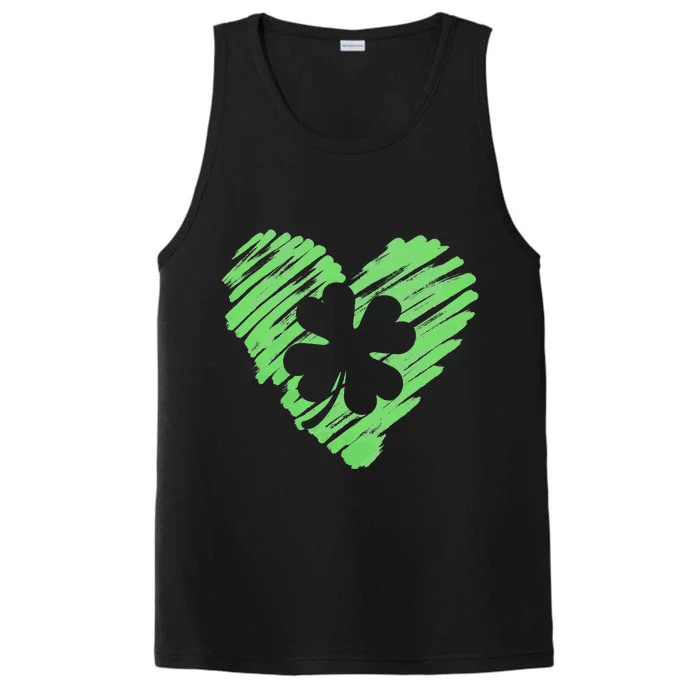 Cute St Patrick's Day Scribble Shamrock Heart Performance Tank