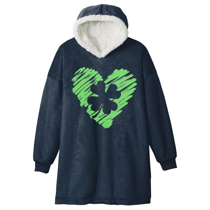 Cute St Patrick's Day Scribble Shamrock Heart Hooded Wearable Blanket