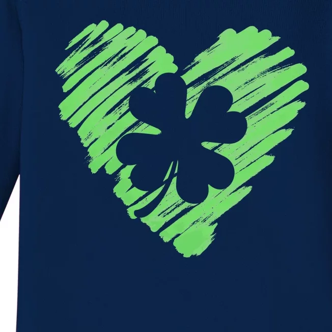 Cute St Patrick's Day Scribble Shamrock Heart Baby Long Sleeve Bodysuit