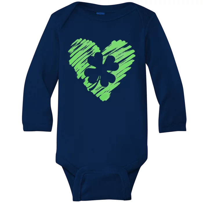 Cute St Patrick's Day Scribble Shamrock Heart Baby Long Sleeve Bodysuit