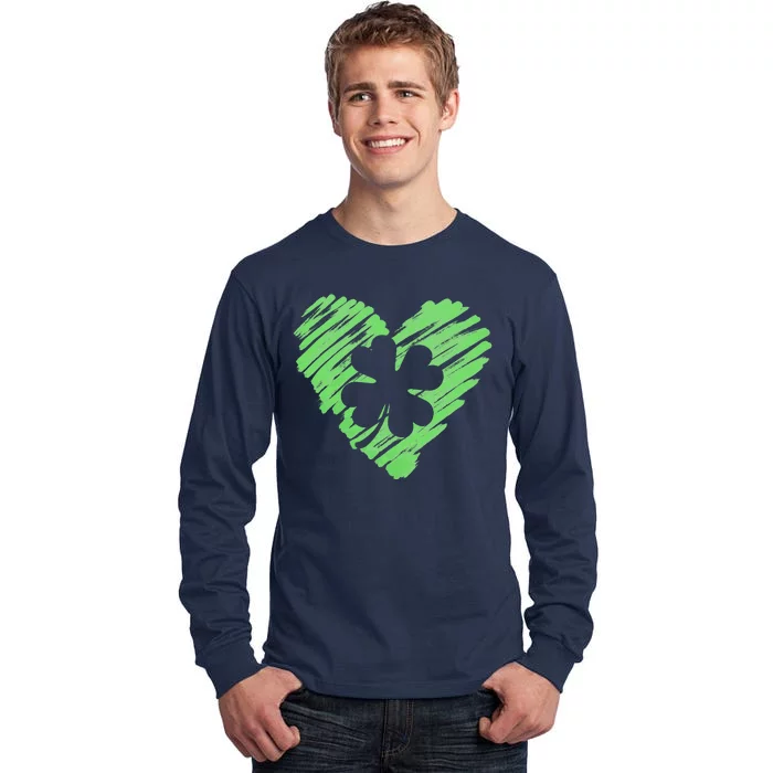 Cute St Patrick's Day Scribble Shamrock Heart Tall Long Sleeve T-Shirt