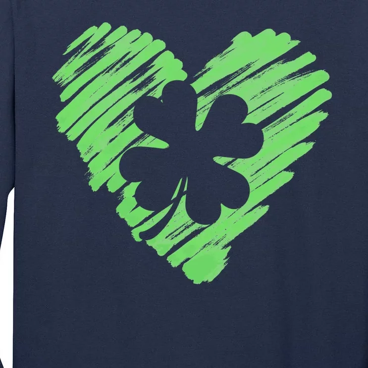 Cute St Patrick's Day Scribble Shamrock Heart Tall Long Sleeve T-Shirt