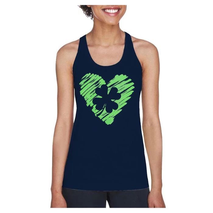 Cute St Patrick's Day Scribble Shamrock Heart Women's Racerback Tank