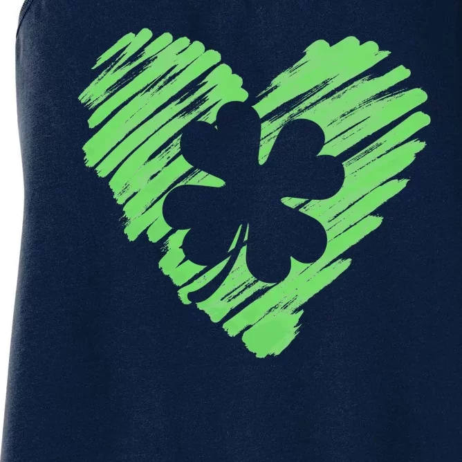 Cute St Patrick's Day Scribble Shamrock Heart Women's Racerback Tank