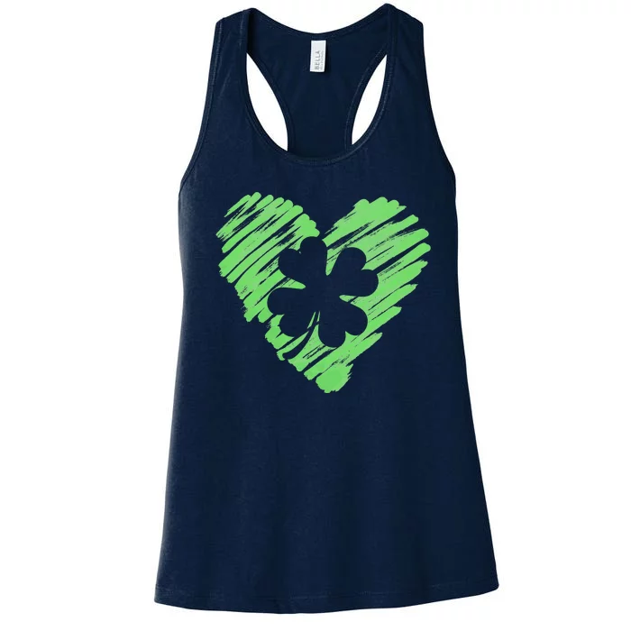 Cute St Patrick's Day Scribble Shamrock Heart Women's Racerback Tank