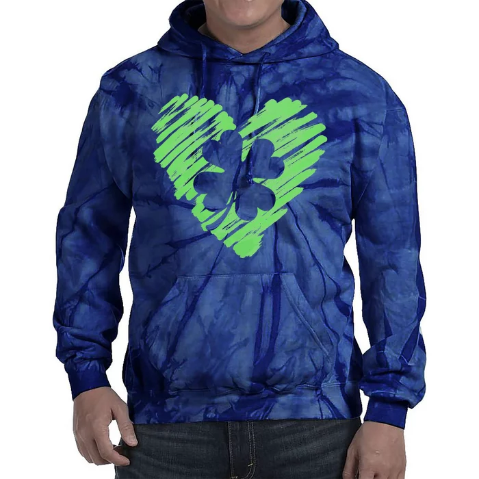 Cute St Patrick's Day Scribble Shamrock Heart Tie Dye Hoodie