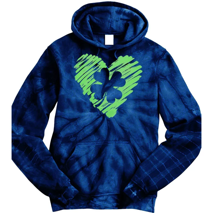 Cute St Patrick's Day Scribble Shamrock Heart Tie Dye Hoodie