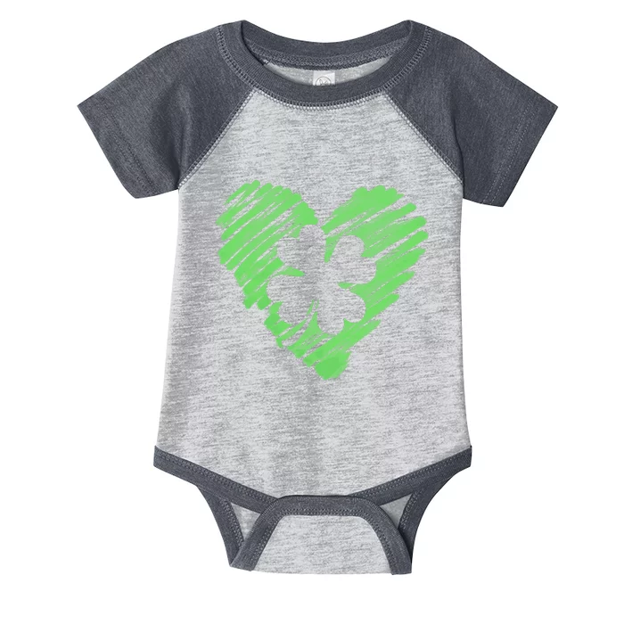 Cute St Patrick's Day Scribble Shamrock Heart Infant Baby Jersey Bodysuit