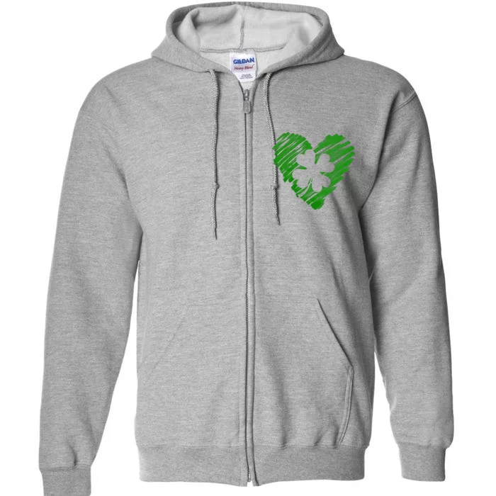 Cute St Patrick's Day Scribble Shamrock Heart Full Zip Hoodie