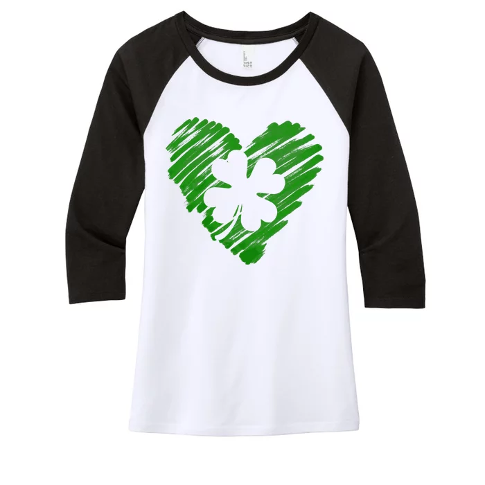 Cute St Patrick's Day Scribble Shamrock Heart Women's Tri-Blend 3/4-Sleeve Raglan Shirt