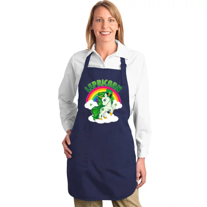 Cute St Patricks Day Rainbow Lepricorn Unicorn Leprechaun Full-Length Apron With Pocket