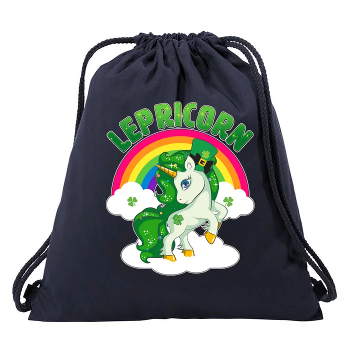 Cute St Patricks Day Rainbow Lepricorn Unicorn Leprechaun Drawstring Bag