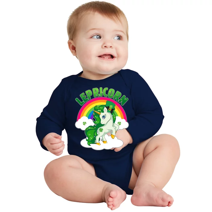 Cute St Patricks Day Rainbow Lepricorn Unicorn Leprechaun Baby Long Sleeve Bodysuit