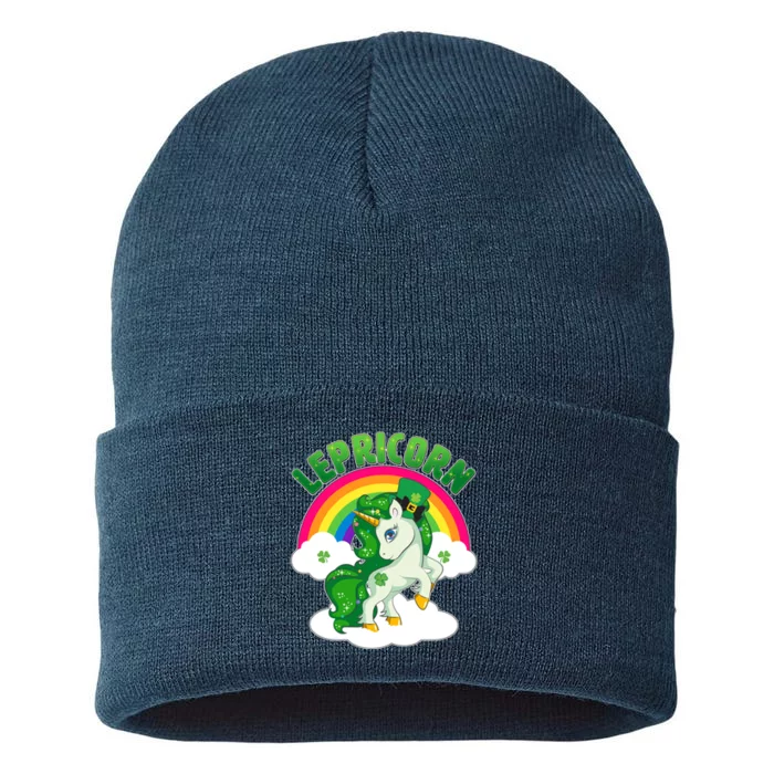 Cute St Patricks Day Rainbow Lepricorn Unicorn Leprechaun Sustainable Knit Beanie