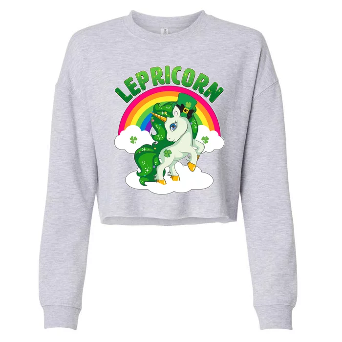 Cute St Patricks Day Rainbow Lepricorn Unicorn Leprechaun Cropped Pullover Crew