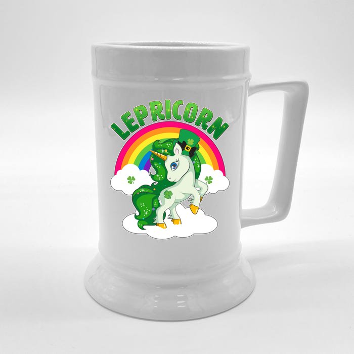 Cute St Patricks Day Rainbow Lepricorn Unicorn Leprechaun Front & Back Beer Stein