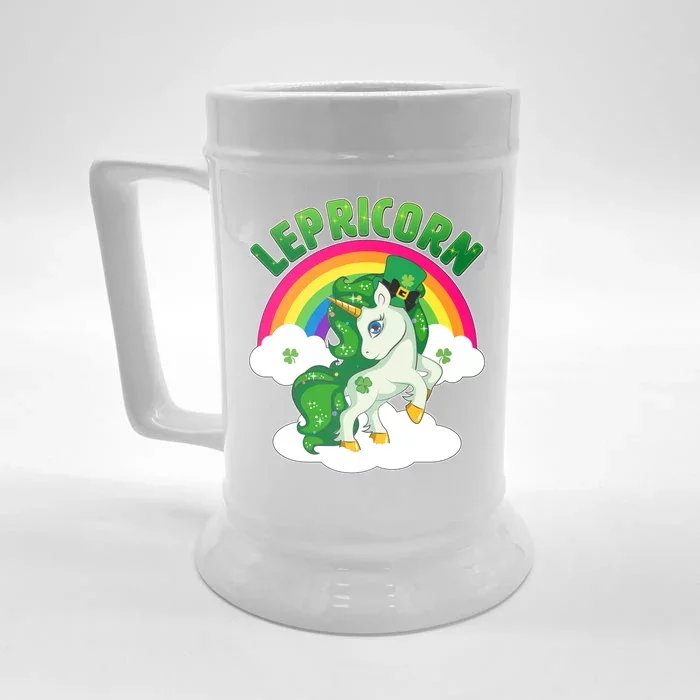 Cute St Patricks Day Rainbow Lepricorn Unicorn Leprechaun Front & Back Beer Stein