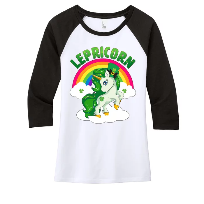 Cute St Patricks Day Rainbow Lepricorn Unicorn Leprechaun Women's Tri-Blend 3/4-Sleeve Raglan Shirt