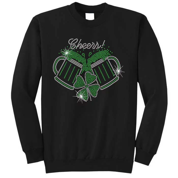 Cheers St Patricks Day Drink Beer Bling Rhinestone Shamrock Sweatshirt