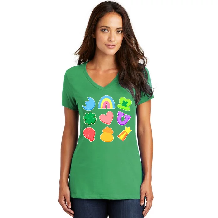 Cute St Patricks Day Marshmallow Shapes Women's V-Neck T-Shirt