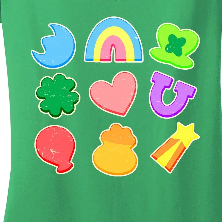 Cute St Patricks Day Marshmallow Shapes Women's V-Neck T-Shirt