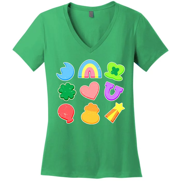 Cute St Patricks Day Marshmallow Shapes Women's V-Neck T-Shirt