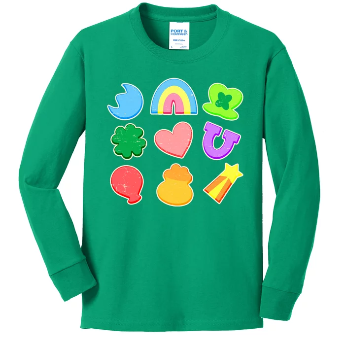 Cute St Patricks Day Marshmallow Shapes Kids Long Sleeve Shirt