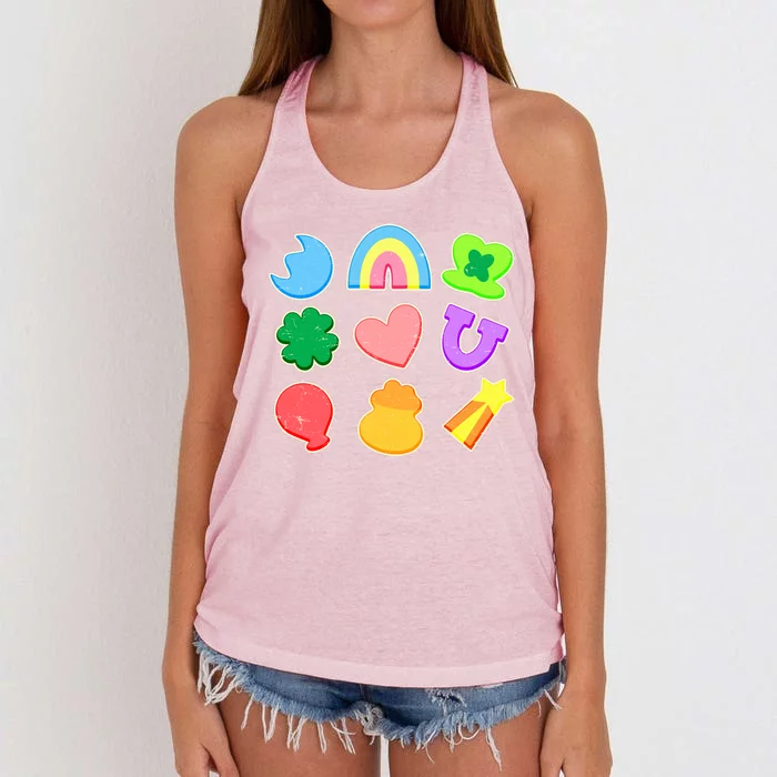 Cute St Patricks Day Marshmallow Shapes Women's Knotted Racerback Tank