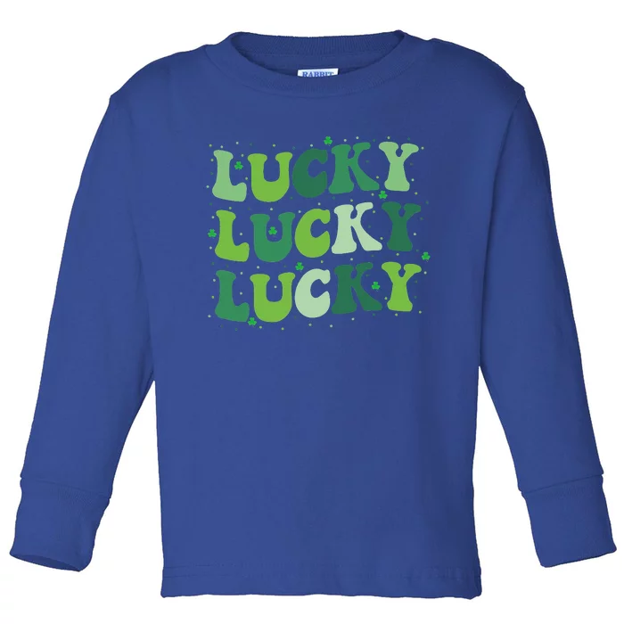 Cute St Patricks Day Lucky Retro Groovy Green Shamrock Toddler Long Sleeve Shirt