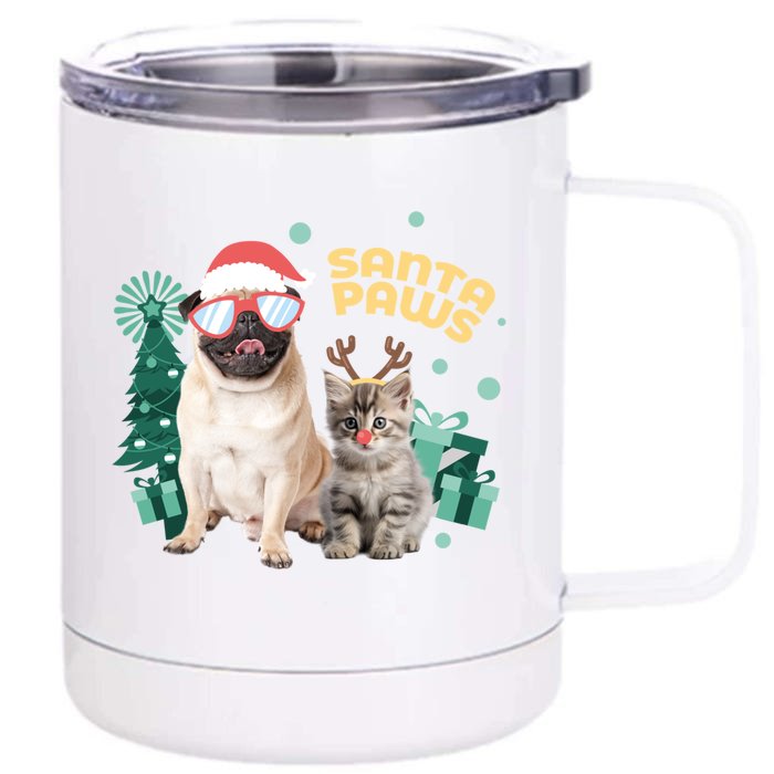 Christmas Santa Paws Gift Front & Back 12oz Stainless Steel Tumbler Cup