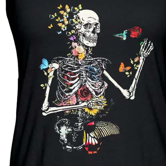 Cool Skeleton Plant Nature Flower Halloween Ladies Essential Flowy Tank