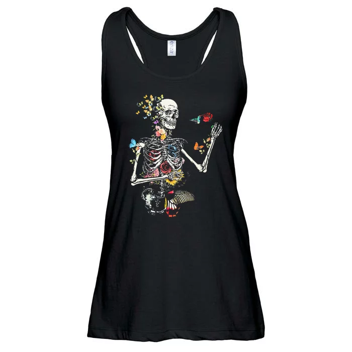 Cool Skeleton Plant Nature Flower Halloween Ladies Essential Flowy Tank