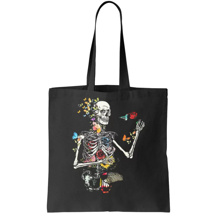 Cool Skeleton Plant Nature Flower Halloween Tote Bag