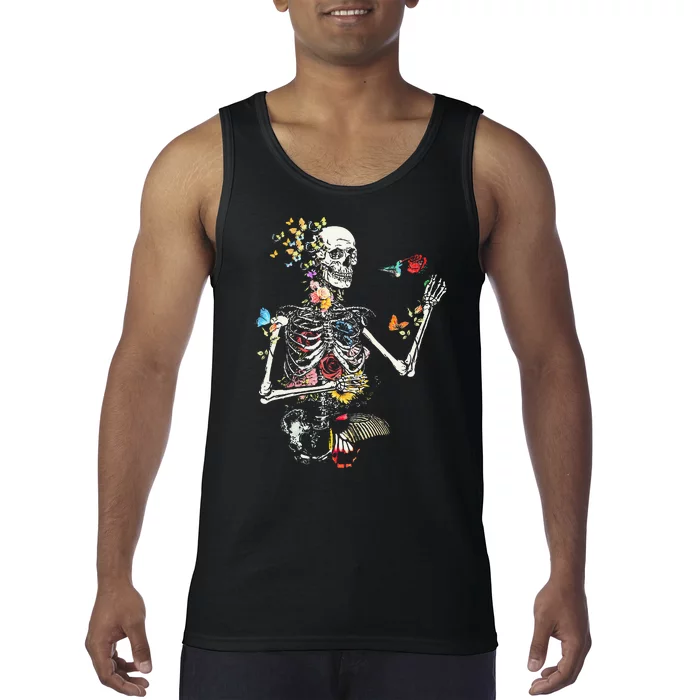 Cool Skeleton Plant Nature Flower Halloween Tank Top