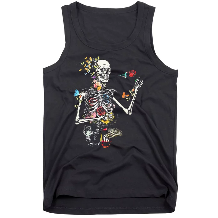 Cool Skeleton Plant Nature Flower Halloween Tank Top