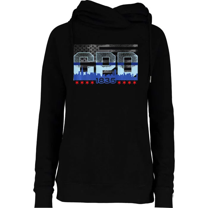 Chicago Skyline Police Vintage Cpd Womens Funnel Neck Pullover Hood