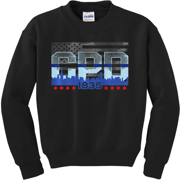 Chicago Skyline Police Vintage Cpd Kids Sweatshirt