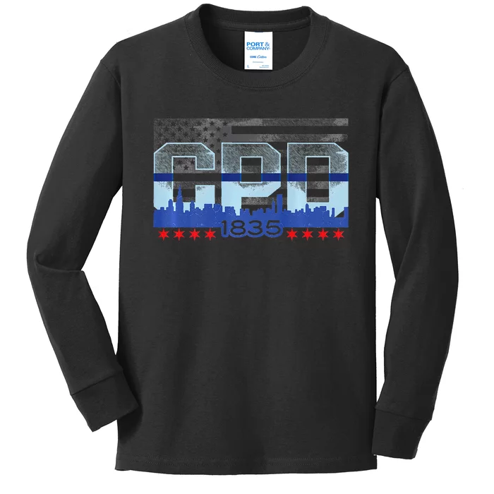 Chicago Skyline Police Vintage Cpd Kids Long Sleeve Shirt