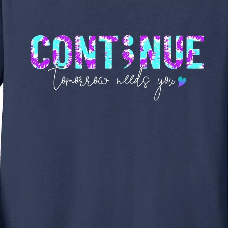 Continue Suicide Prevention Awareness Tie Dye Semicolon Kids Long Sleeve Shirt